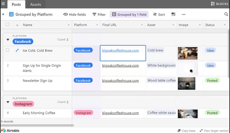 Airtable allows users to keep track of their social media assets