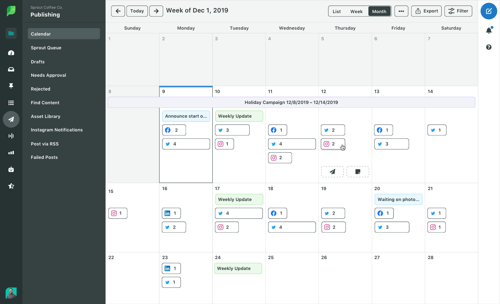 Sprout Social Product Image of Publishing Calendar Month View