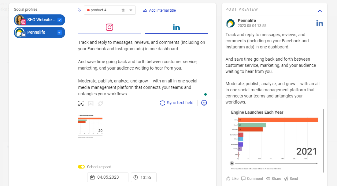 Dashboard of the social media scheduling tool, NapoleanCat